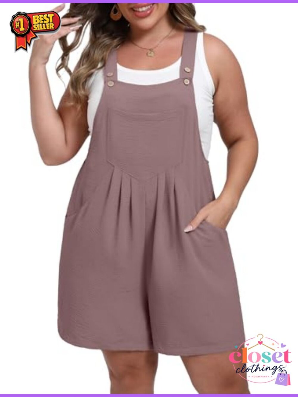 Plus Size Wide Leg Romper Adjustable Short Overalls with Pockets